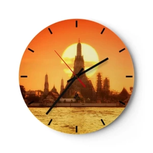 Horloge murale - Pendule murale - Le temple à la lumière du soleil couchant sur l'eau - 30x30cm - Vers le soleil, toujours vers le soleil - Décoration murale moderne pour le salon, la cuisine et la chambre ARTTOR