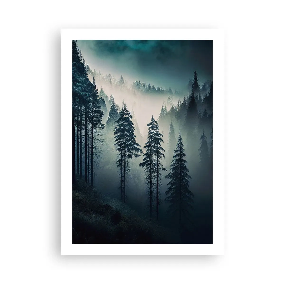 Affiche - Poster - Une forêt sombre enveloppée de brouillard - 50x70cm - Matin de montagne - Décoration murale moderne pour le salon et la chambre ARTTOR
