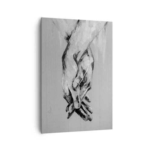 Impression sur toile - Image sur toile - Une composition en noir et blanc de deux mains jointes sur un fond clair. - 70x100cm - Début... - Décoration murale moderne pour le salon et la chambre ARTTOR