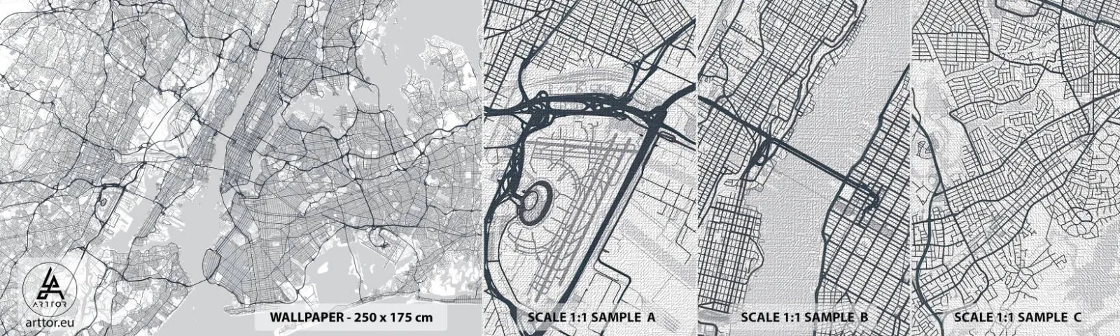 Échantillon de Papier Peint Premium Canvas - Anatomie de la métropole - New York, Carte, Manhattan - 100x30 cm