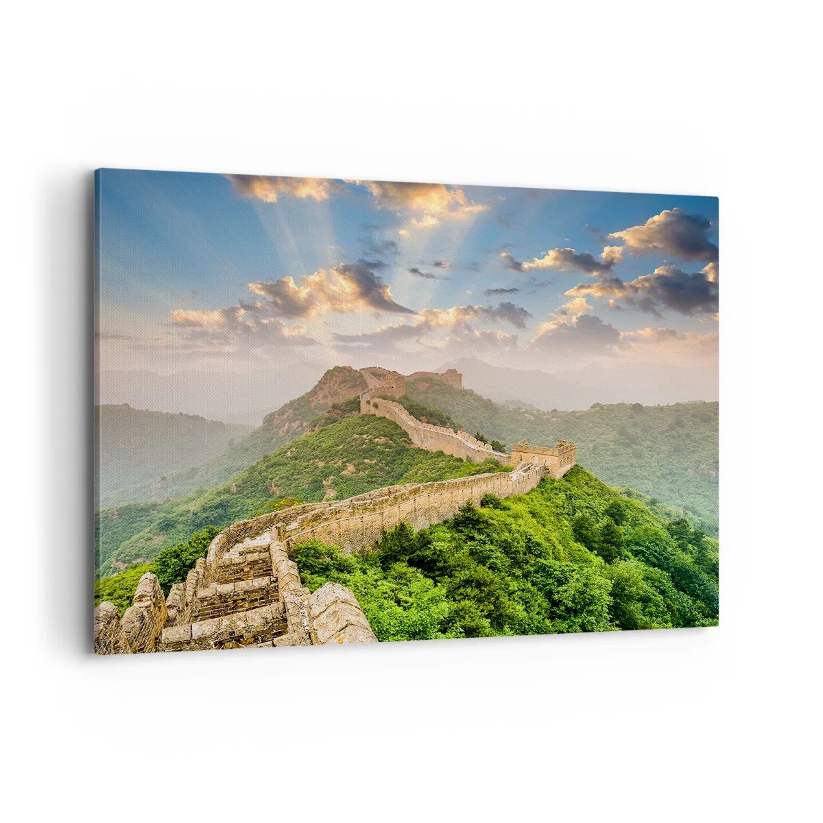 Impression sur toile - Image sur toile - La Grande Muraille de Chine illuminée par la lumière du soleil dans un paysage pittoresque - 100x70cm - Grandeur éternelle - Décoration murale moderne pour le salon et la chambre ARTTOR