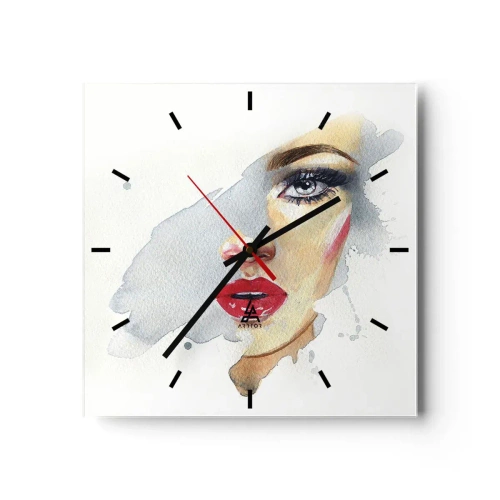 Horloge murale - Pendule murale - Portrait à l'aquarelle d'une femme au regard intense. - 30x30cm - Reflet dans une goutte d'eau - Décoration murale moderne pour le salon et la chambre ARTTOR