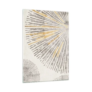 Impression sur verre - Image sur verre - Lignes radiales dans des tons dorés et gris sur fond clair - 50x70cm - La beauté du rayon - Décoration murale moderne pour le salon et la chambre ARTTOR