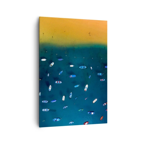 Impression sur toile - Image sur toile - Vue aérienne de bateaux sur l'eau et d'un rivage sablonneux - 70x100cm - Jeu de vacances - Décoration murale moderne pour le salon et la chambre ARTTOR