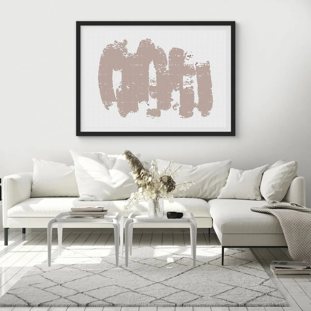 Affiche dans un cadre noir - Poster - Formes roses douces sur fond clair - 70x50cm - Abstraction en rose tendre - Décoration murale moderne pour le salon et la chambre ARTTOR