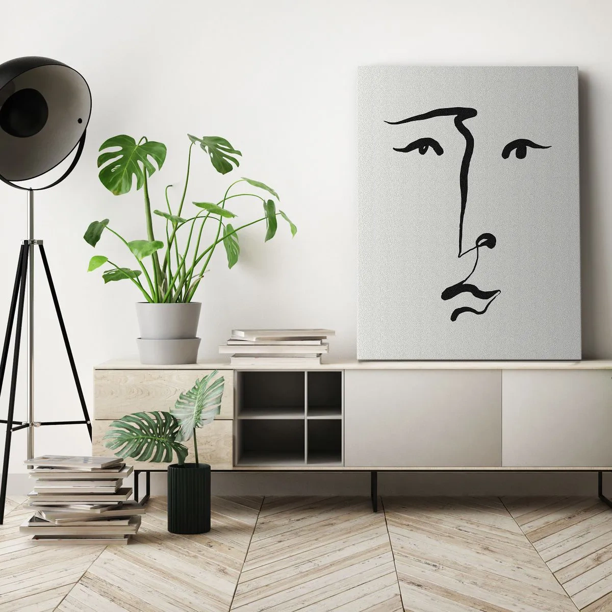 Impression sur toile - Image sur toile - Portrait avec une seule ligne - 65x120 cm