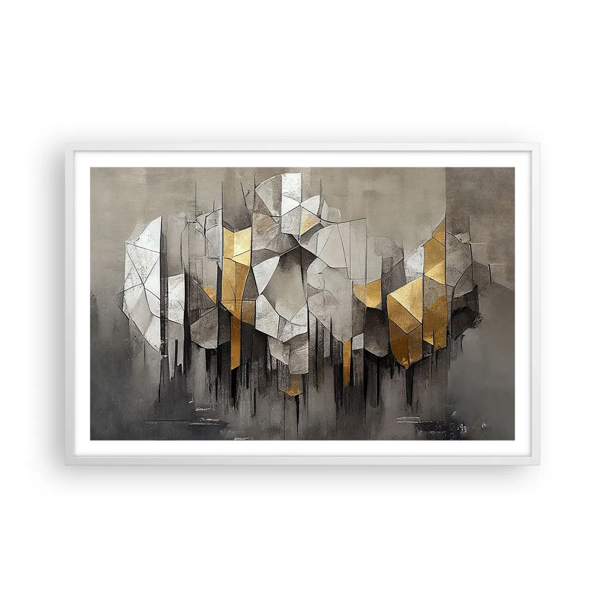 Affiche dans un cadre blanc - Poster - Composition de glace et de lumière - 91x61 cm