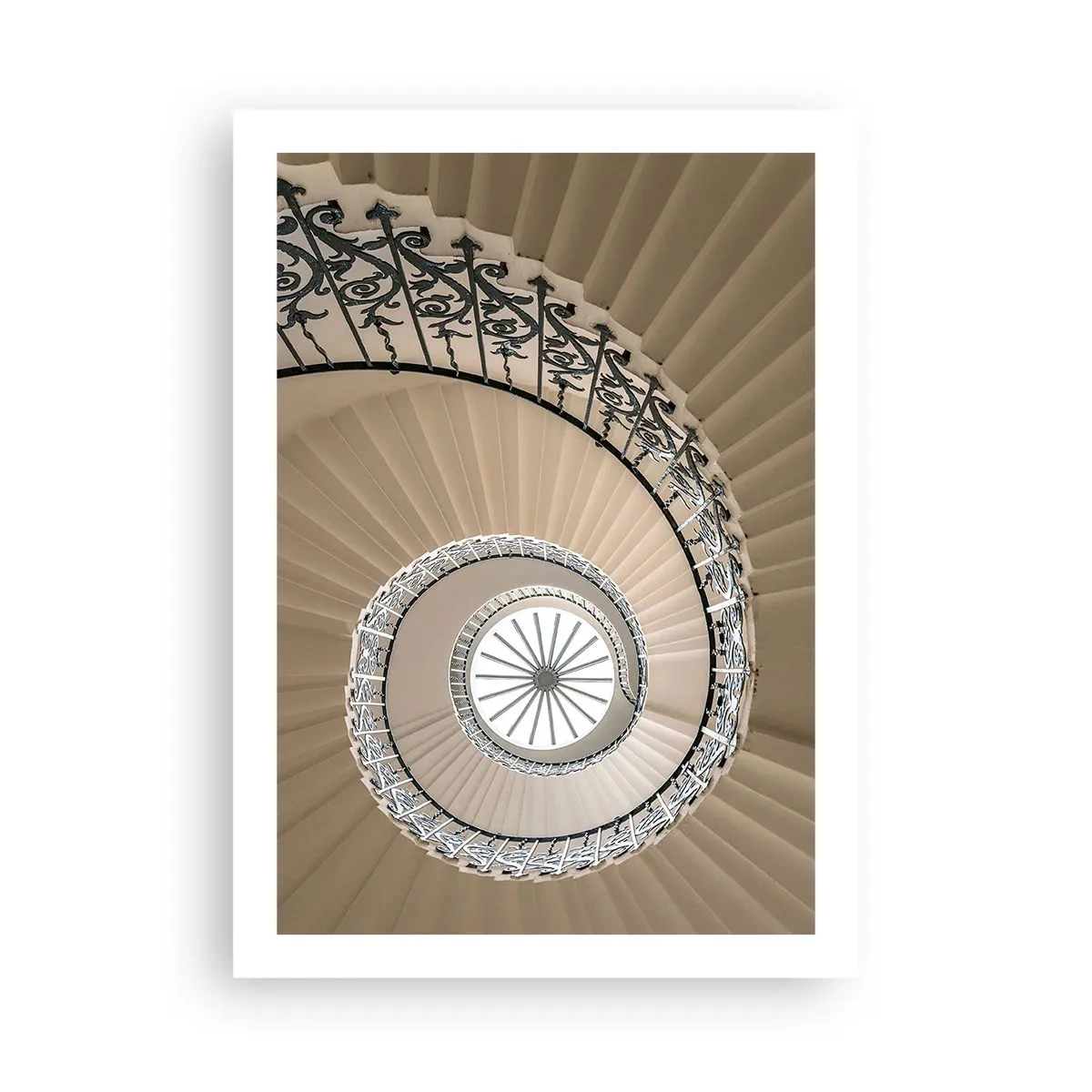 Affiche - Poster - Photographie d'un escalier en colimaçon avec une balustrade décorative - 50x70cm - À l'intérieur de la coquille - Décoration murale moderne pour le salon et la chambre ARTTOR