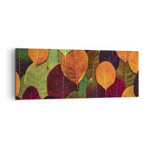 Impression sur toile - Image sur toile - Feuilles colorées disposées selon un motif d'automne - 140x50cm - Mozaique printannière - Décoration murale moderne pour le salon et la chambre ARTTOR