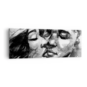 Impression sur toile - Image sur toile - Une aquarelle en noir et blanc représentant un moment intime entre deux personnes. - 140x50cm - Un moment tendre - Décoration murale moderne pour le salon et la chambre ARTTOR