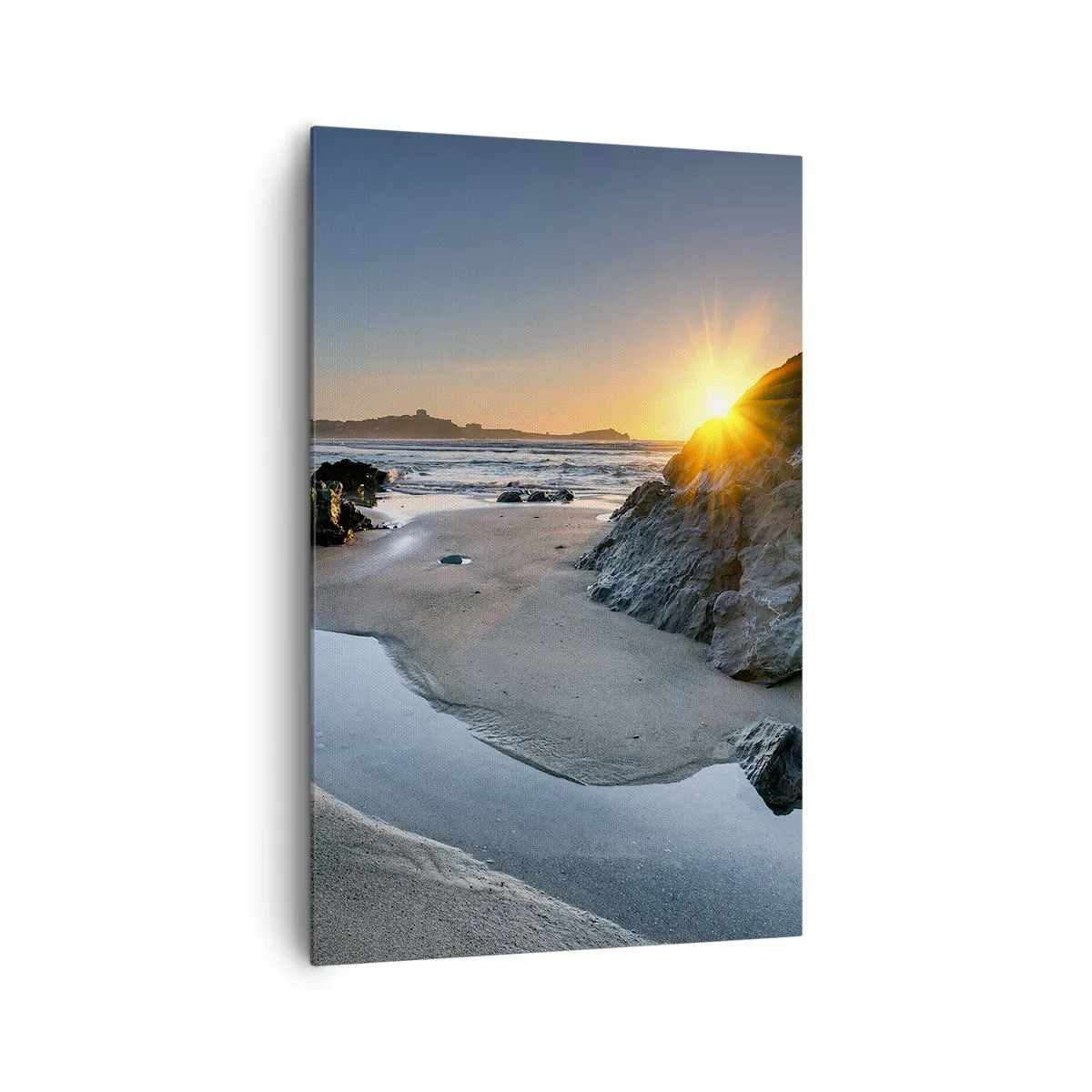 Impression sur toile - Image sur toile - Coucher de soleil pittoresque sur une plage rocheuse - 80x120cm - Intouché par la main de l'homme - Décoration murale moderne pour le salon et la chambre ARTTOR