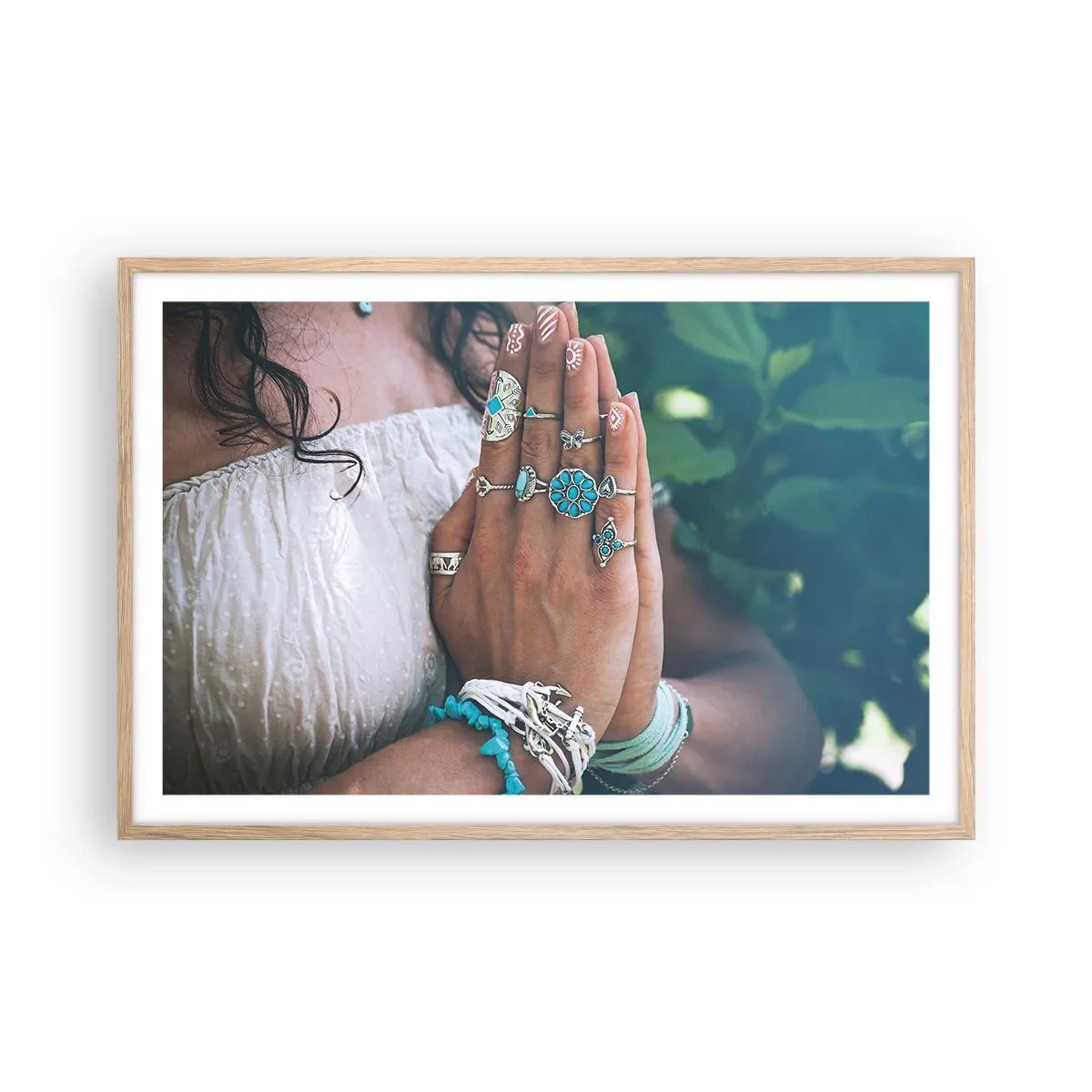 Affiche dans un chêne clair - Poster - Bienvenue au centre du bien-être - 91x61 cm