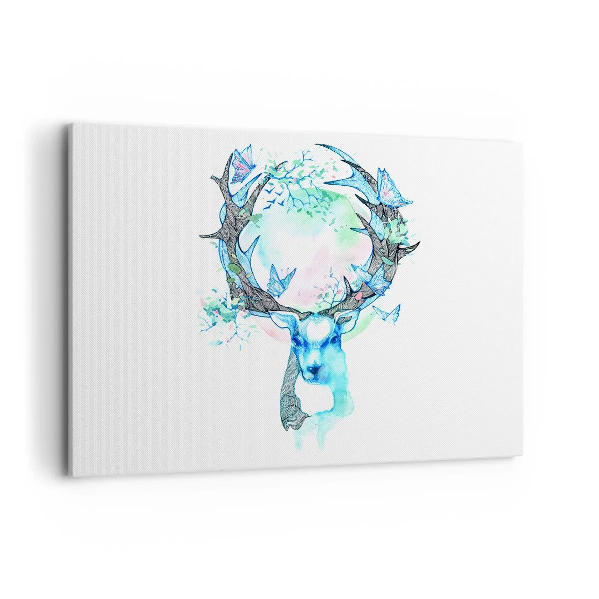 Impression sur toile - Image sur toile - Un graphique de cerf fantaisiste avec un motif de nature et de papillon - 100x70cm - La force et la délicatesse de la nature - Décoration murale moderne pour le salon et la chambre ARTTOR