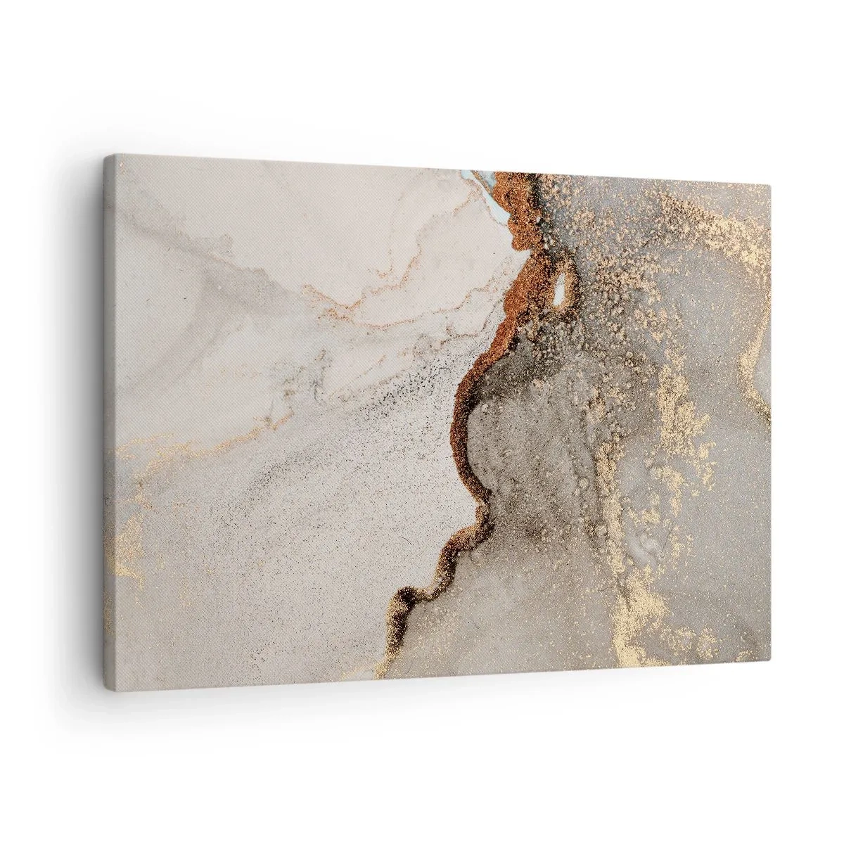 Impression sur toile - Image sur toile - Motif abstrait avec des nuances d'or et de gris - 70x50cm - Aux frontières des couleurs - Décoration murale moderne pour le salon et la chambre ARTTOR