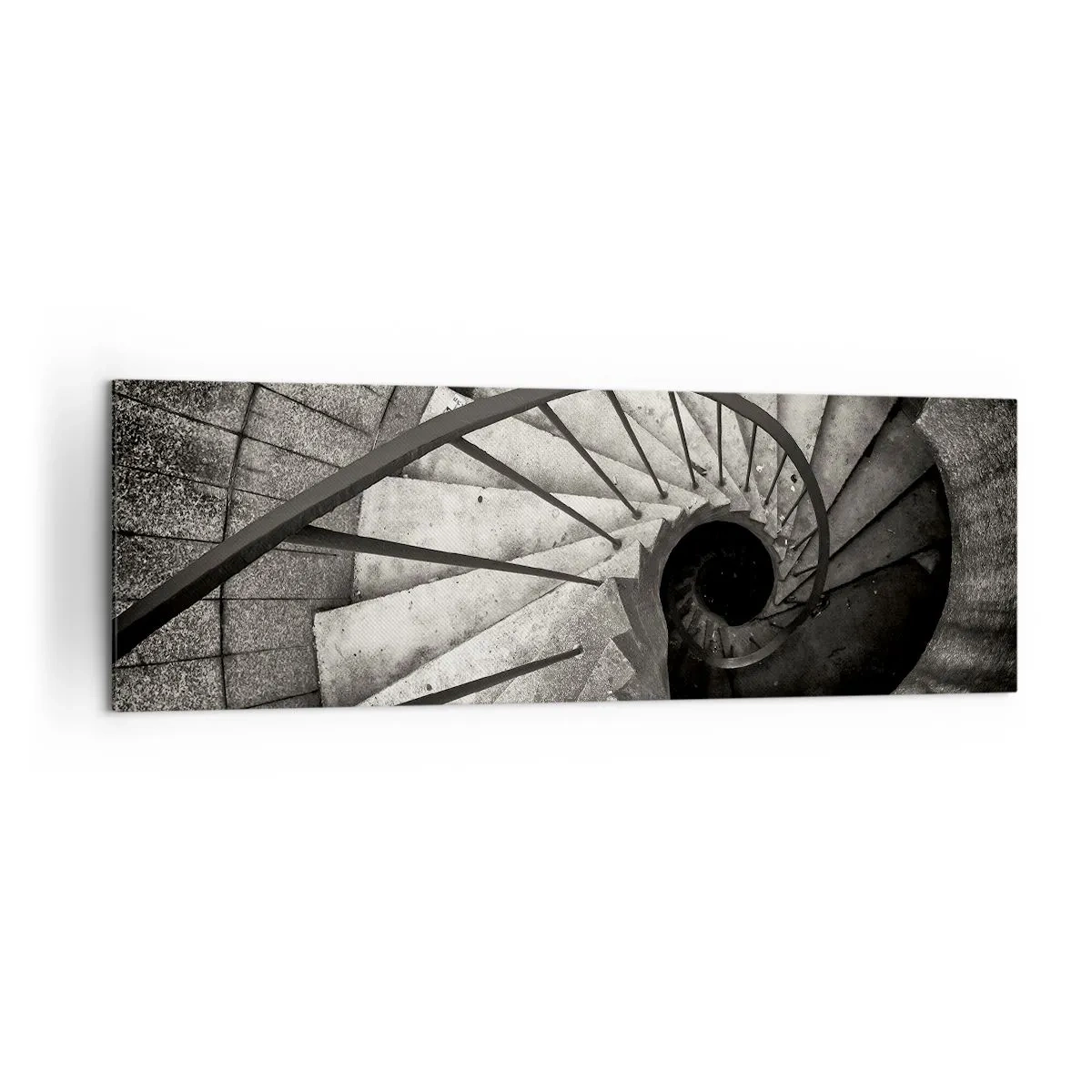 Impression sur toile - Image sur toile - Escalier en colimaçon noir et blanc de style moderne - 160x50cm - En haut des escaliers, en bas des escaliers - Décoration murale moderne pour le salon et la chambre ARTTOR