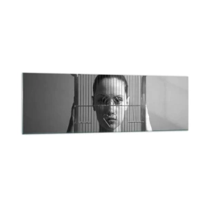 Impression sur verre - Image sur verre - Femme derrière une cage dans un style surréaliste - 160x50cm - Portrait un peu surréaliste - Décoration murale moderne pour le salon et la chambre ARTTOR