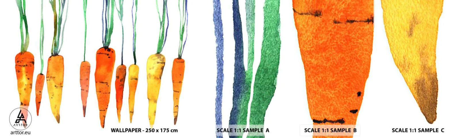Échantillon de Papier Peint Autocollant Deluxe Sticker - La beauté de l'ordinaire - La gastronomie, Carotte, Graphique - 100x30 cm