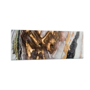 Impression sur verre - Image sur verre - Composition abstraite avec des éléments d'or et de cristaux - 140x50cm - Élément de la terre - Décoration murale moderne pour le salon et la chambre ARTTOR