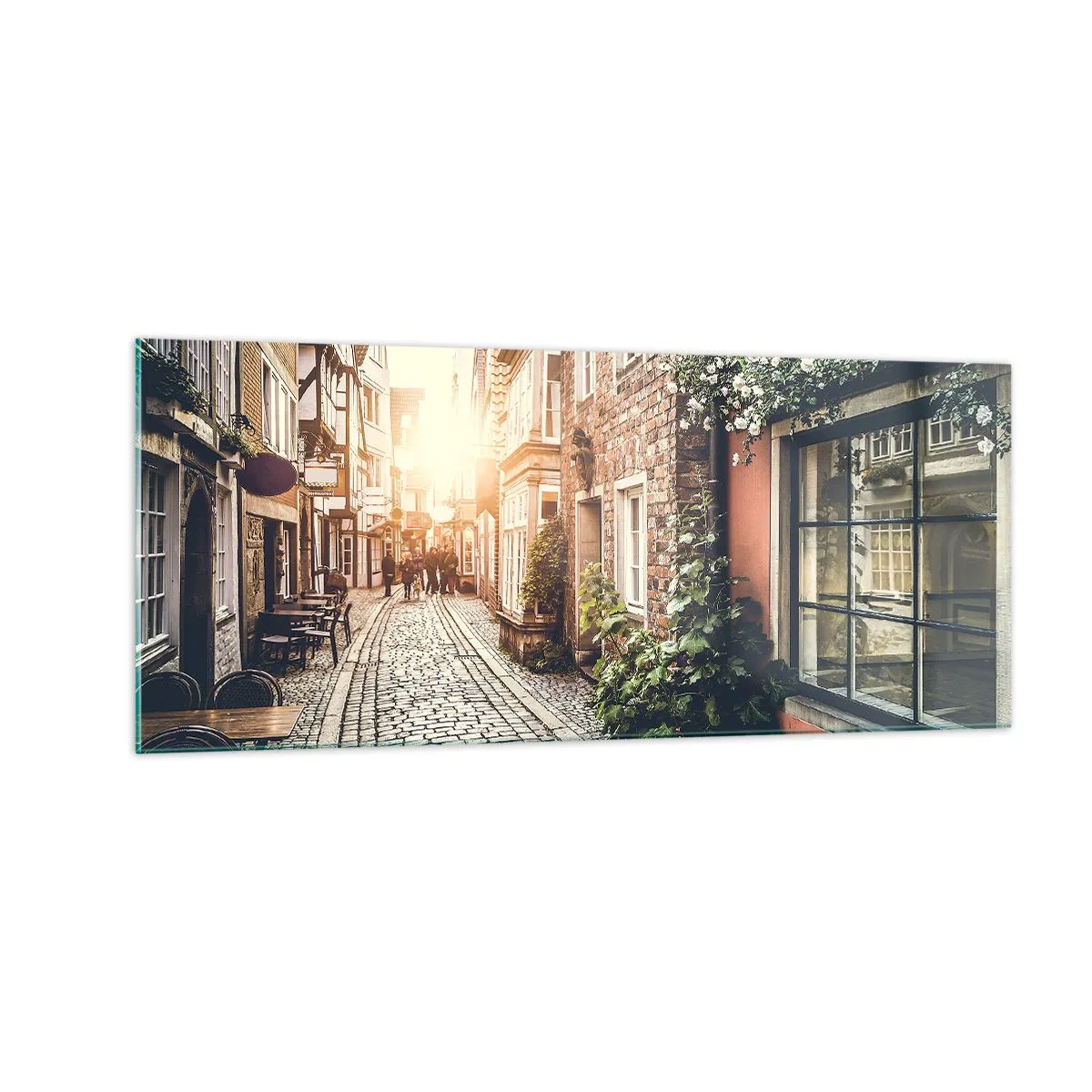 Impression sur verre - Image sur verre - Allée de roses en lueur rose - 100x40 cm