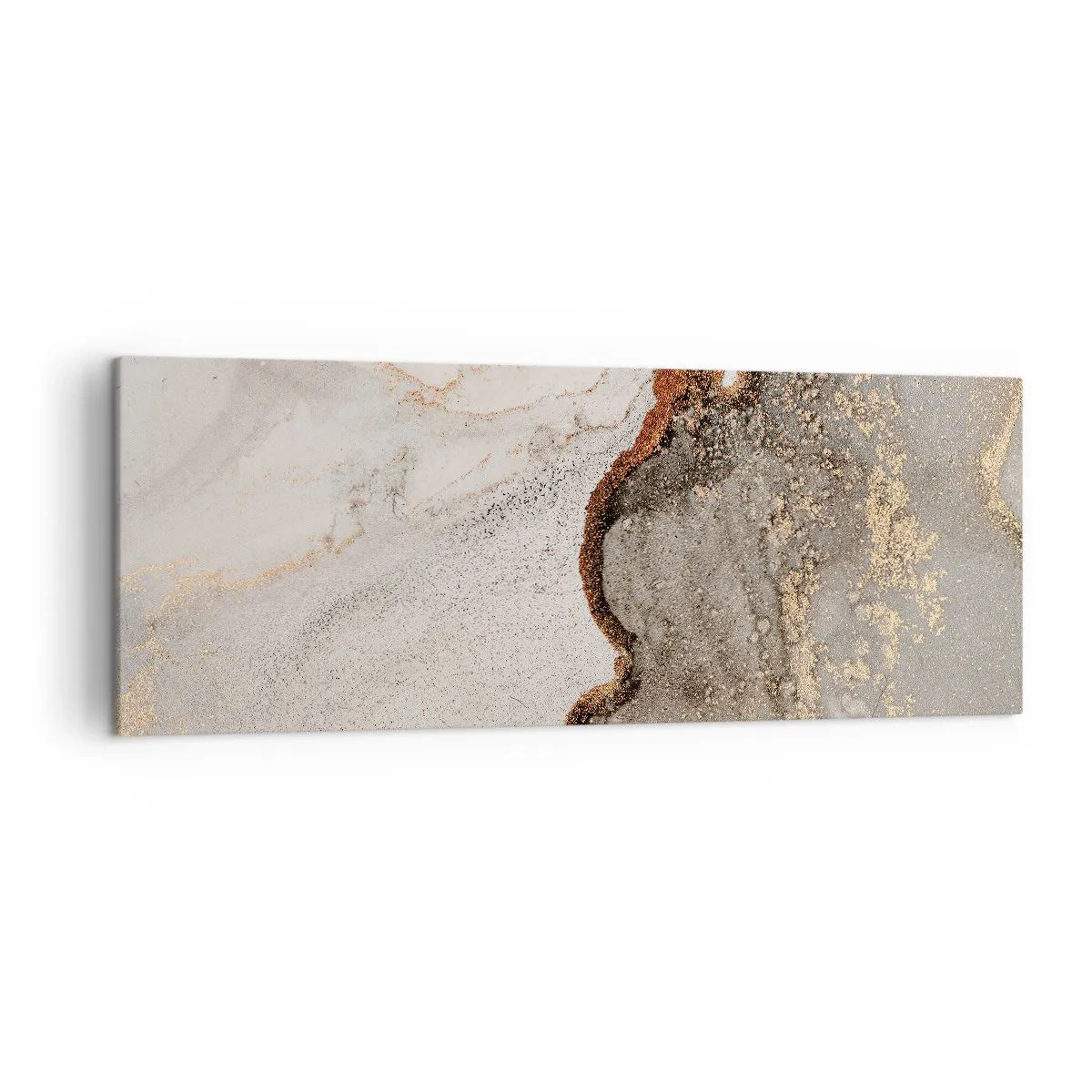 Impression sur toile - Image sur toile - Motif abstrait avec des nuances d'or et de gris - 140x50cm - Aux frontières des couleurs - Décoration murale moderne pour le salon et la chambre ARTTOR