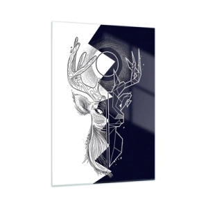 Impression sur verre - Image sur verre - Dessin géométrique d'un cerf sur fond noir et blanc - 50x70cm - La lutte et l'unité des contraires - Décoration murale moderne pour le salon et la chambre ARTTOR
