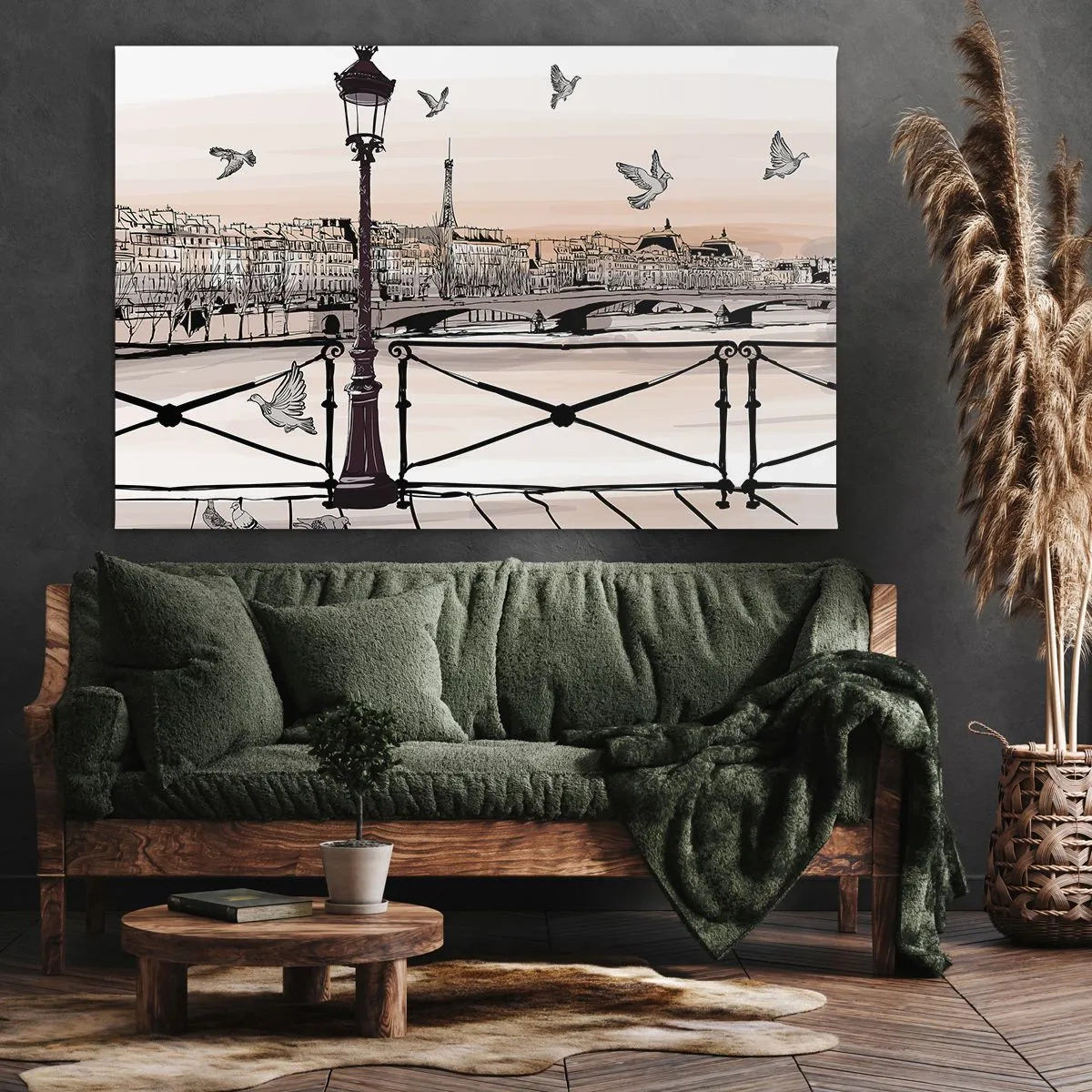 Impression sur toile - Image sur toile - Vue parisienne avec une lanterne et un pont - 100x70cm - Sur les toits de Paris - Décoration murale moderne pour le salon et la chambre ARTTOR