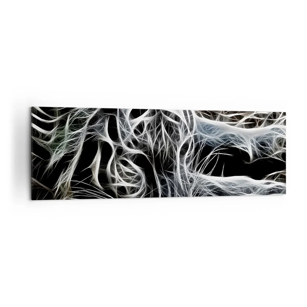Impression sur toile - Image sur toile - Un motif abstrait représentant la silhouette d'un chat sur fond noir. - 160x50cm - Une étude de la légèreté du chat - Décoration murale moderne pour le salon et la chambre ARTTOR