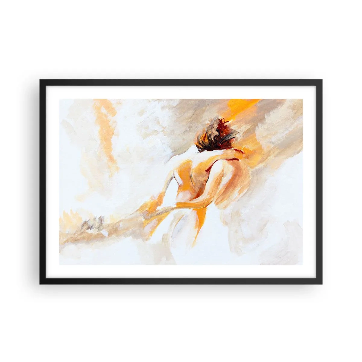 Affiche dans un cadre noir - Poster - Scène abstraite d'une étreinte romantique - 70x50cm - Proximité dans le ciel - Décoration murale moderne pour le salon et la chambre ARTTOR