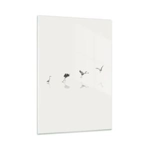 Impression sur verre - Image sur verre - Silhouettes de quatre oiseaux se déplaçant sur l'eau - 50x70cm - Quatre étapes simples - Décoration murale moderne pour le salon et la chambre ARTTOR