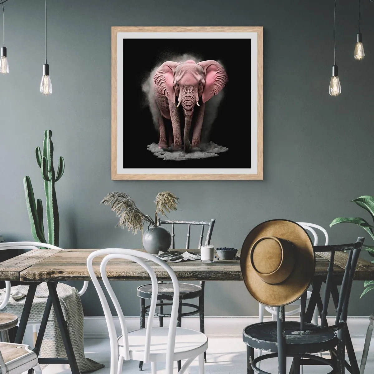 Affiche dans un chêne clair - Poster - Ne pensez pas à un éléphant rose ! - 50x50 cm
