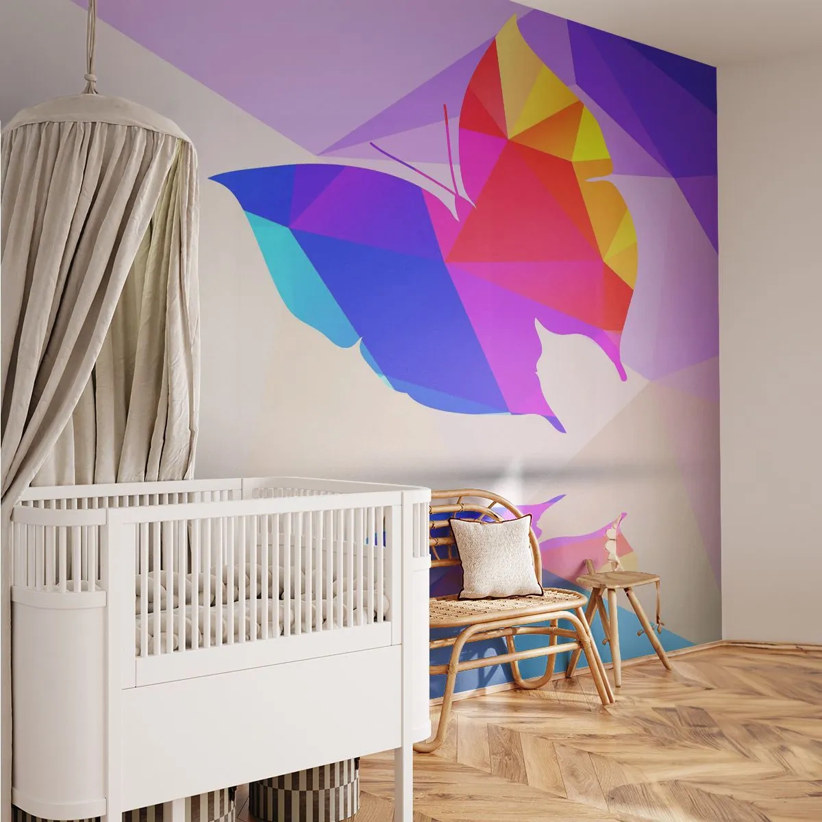 Papier Peint Photo Premium Canvas - Silhouette de papillon géométrique aux couleurs vives - 100x70cm - Papillon arc-en-ciel - Décoration murale moderne pour le salon et la chambre ARTTOR