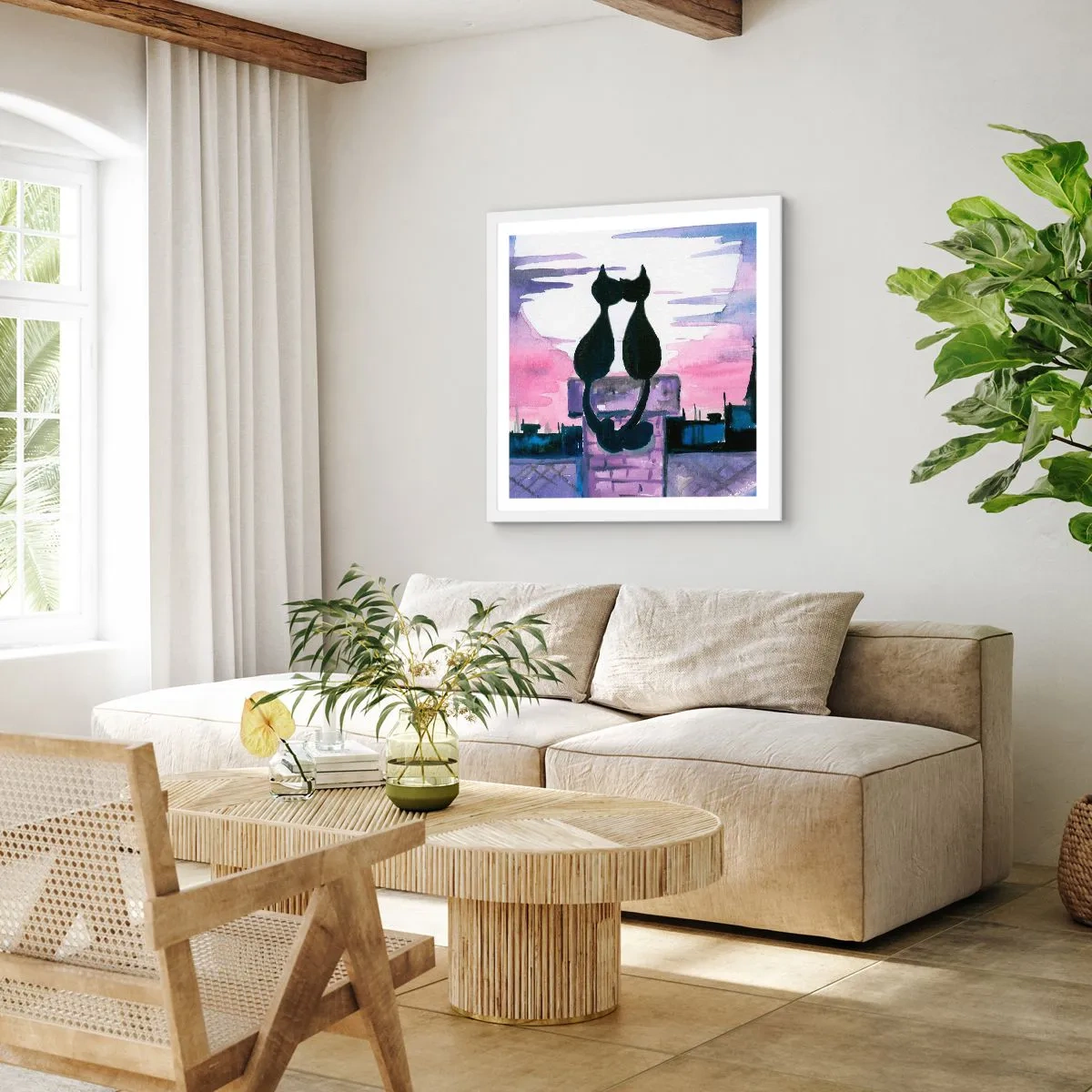 Affiche dans un cadre blanc - Poster - Rendez-vous sous la lune - 40x40 cm