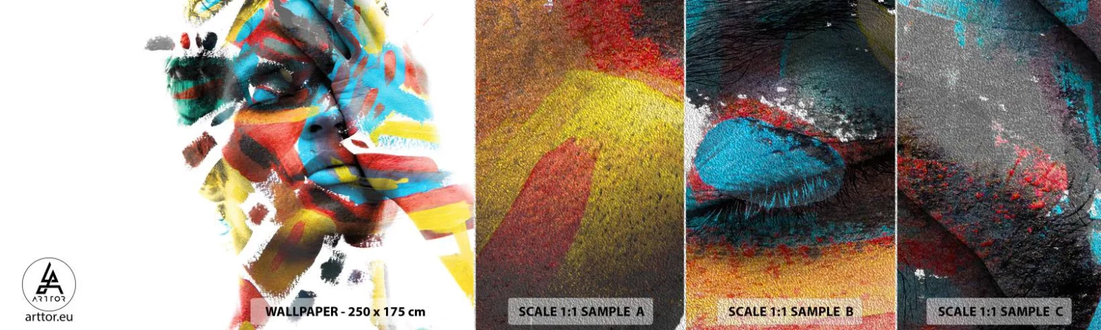 Échantillon de Papier Peint Premium Sand - Personnalité colorée - Abstraction, Morceau, Graphique - 100x30 cm