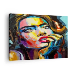 Impression sur toile - Image sur toile - Portrait coloré d'une femme dans le style expressionniste - 70x50cm - Les rêves volent dans le ciel comme des oiseaux - Décoration murale moderne pour le salon et la chambre ARTTOR
