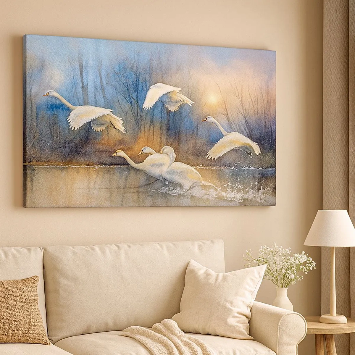 Impression sur toile - Image sur toile - Comme dans un conte de fées sur les cygnes sauvages - 100x40 cm