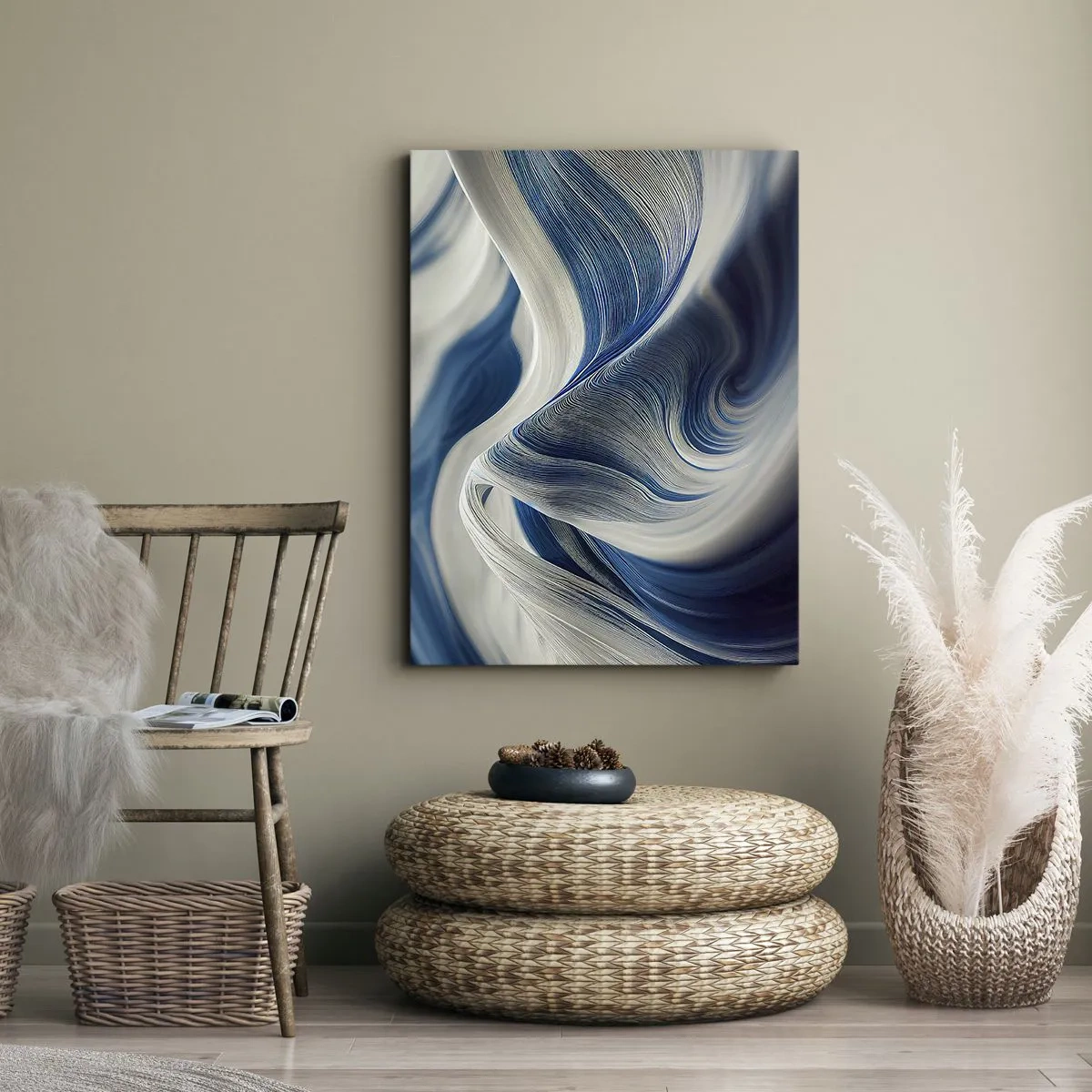 Impression sur toile - Image sur toile - Vagues abstraites dans des tons de bleu et de blanc - 80x120cm - La fluidité du bleu et du blanc - Décoration murale moderne pour le salon et la chambre ARTTOR