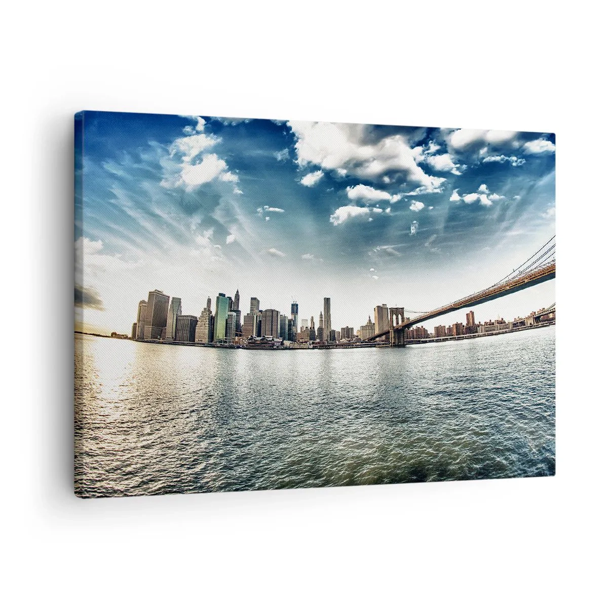 Impression sur toile - Image sur toile - Panorama de la ville avec un pont contre le ciel bleu - 70x50cm - L'île de verre - Décoration murale moderne pour le salon et la chambre ARTTOR