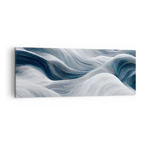 Impression sur toile - Image sur toile - Lignes ondulées dans des tons de bleu et de blanc - 140x50cm - Vagues blanches et bleues - Décoration murale moderne pour le salon et la chambre ARTTOR