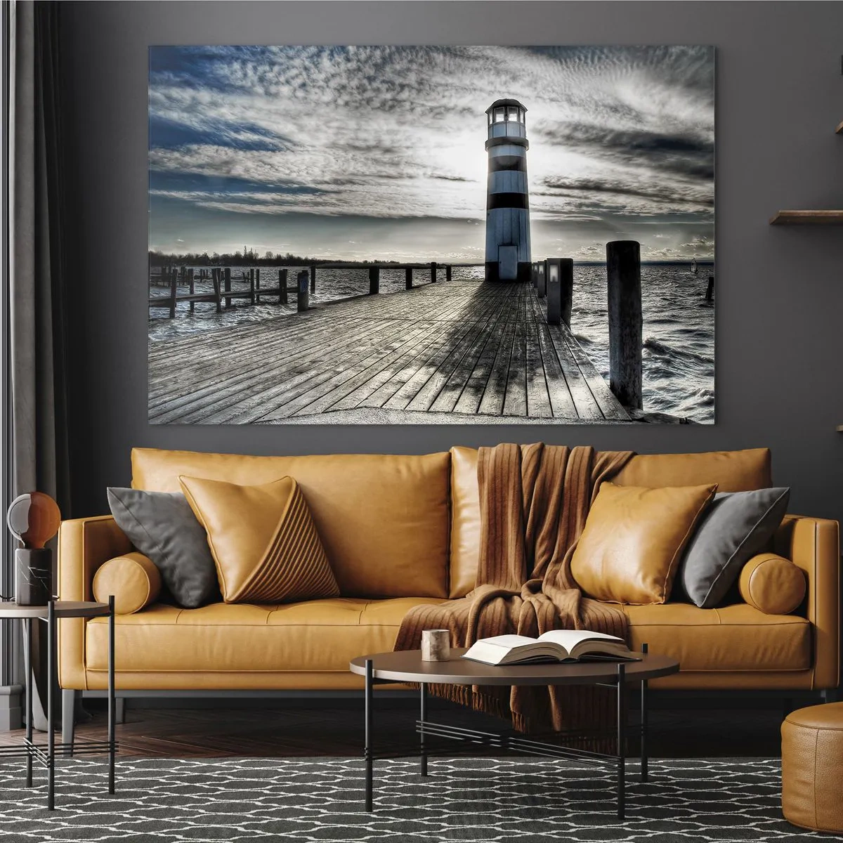 Impression sur verre - Image sur verre - Un phare contre un ciel dramatique - 70x50cm - Marins, je vous attend - Décoration murale moderne pour le salon et la chambre ARTTOR