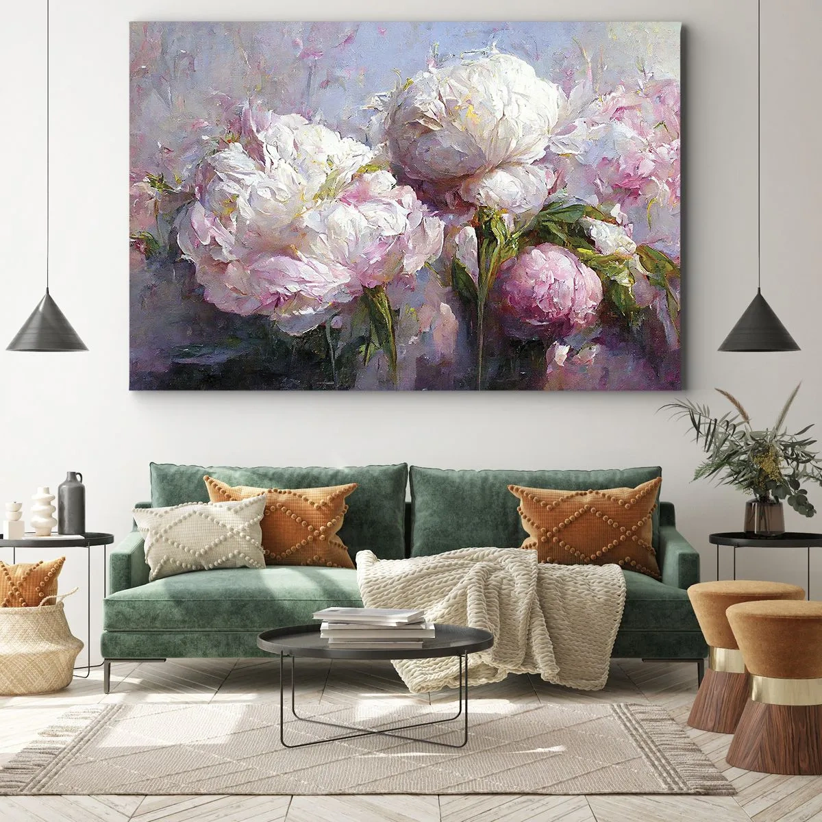 Impression sur toile - Image sur toile - Fleurs de pivoine romantiques aux couleurs pastel - 120x80cm - Un bouquet plein de vie - Décoration murale moderne pour le salon et la chambre ARTTOR