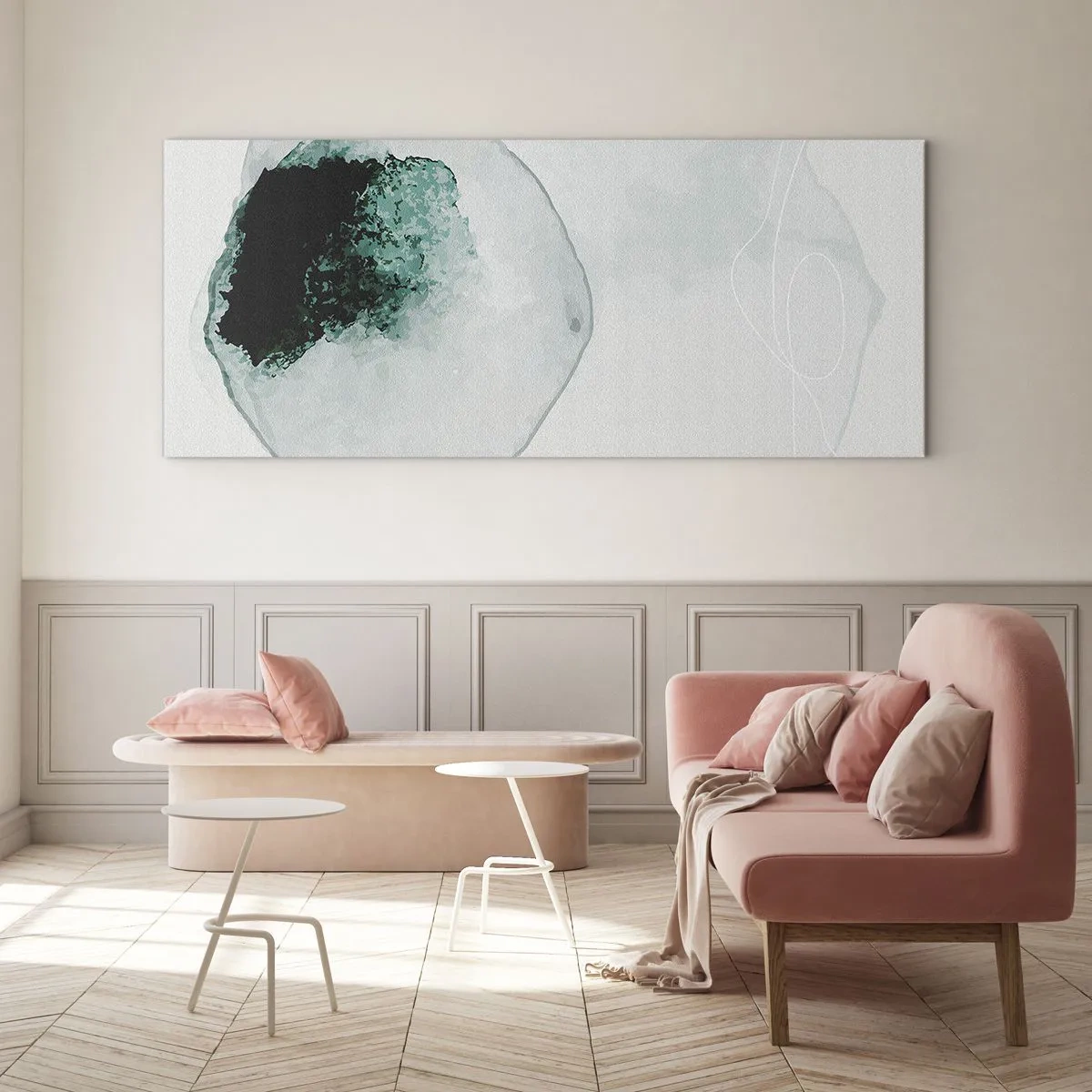 Impression sur verre - Image sur verre - Goutte d'eau abstraite avec des nuances de vert et de noir - 140x50cm - Dans une goutte d'eau - Décoration murale moderne pour le salon et la chambre ARTTOR