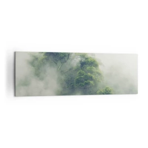 Impression sur toile - Image sur toile - Arbres verts dans un épais brouillard sur fond naturel - 160x50cm - Enveloppé de brouillard - Décoration murale moderne pour le salon et la chambre ARTTOR
