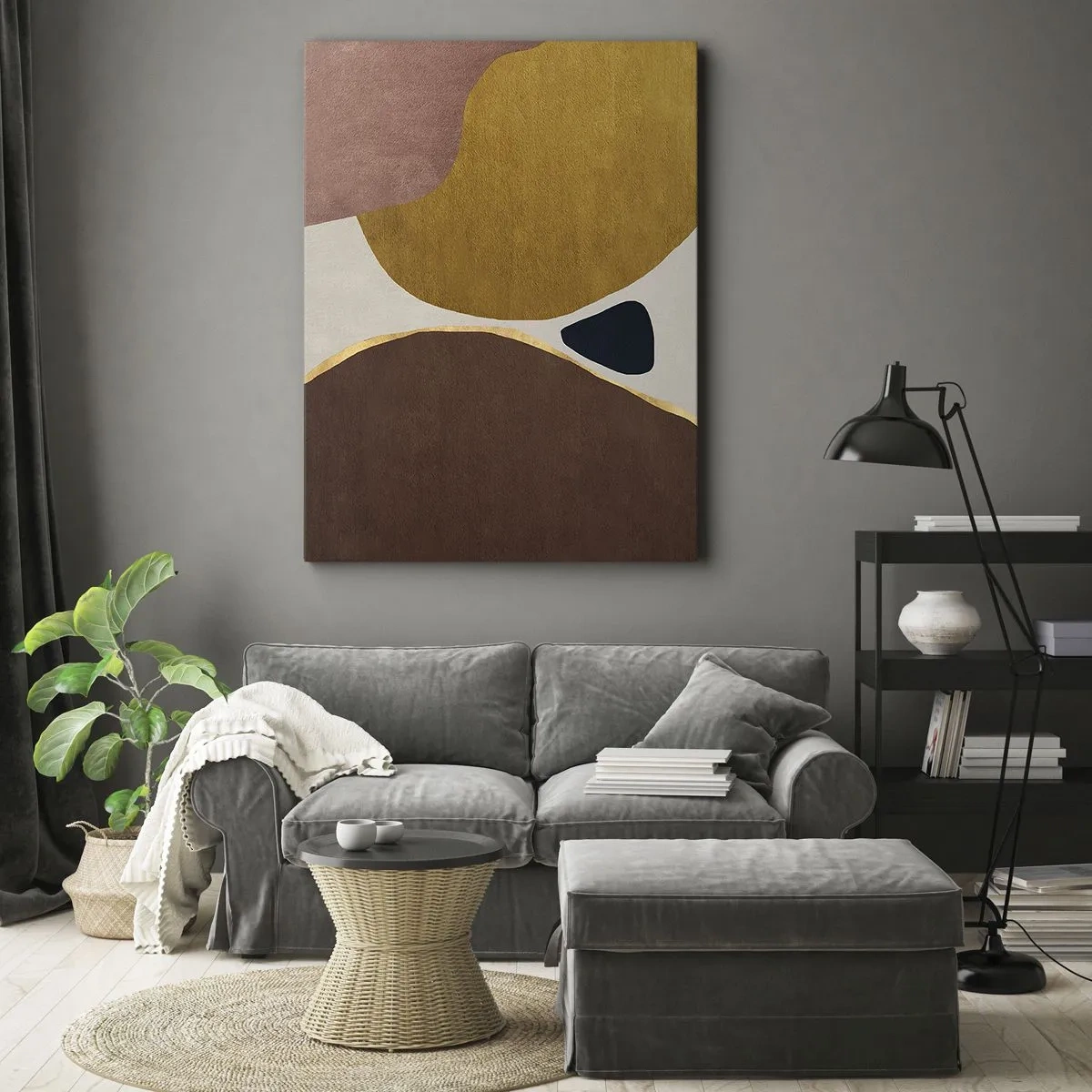 Impression sur toile - Image sur toile - Une composition abstraite avec des formes géométriques aux couleurs chaudes. - 50x70cm - L'abstraction – une place dans l'espace - Décoration murale moderne pour le salon et la chambre ARTTOR
