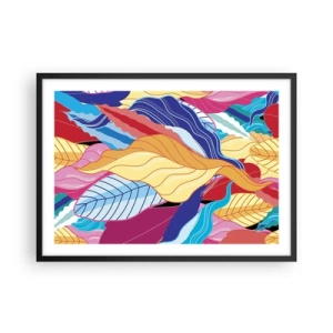 Affiche dans un cadre noir - Poster - Des feuilles aux couleurs vives créent une composition dynamique - 70x50cm - Un désordre coloré - Décoration murale moderne pour le salon et la chambre ARTTOR