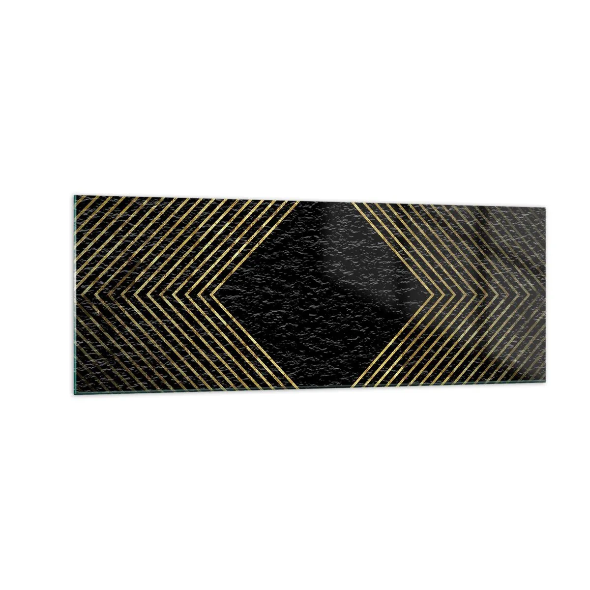 Impression sur verre - Image sur verre - Fond noir avec un motif géométrique de lignes dorées - 140x50cm - Géométrie dans un style glamour - Décoration murale moderne pour le salon et la chambre ARTTOR