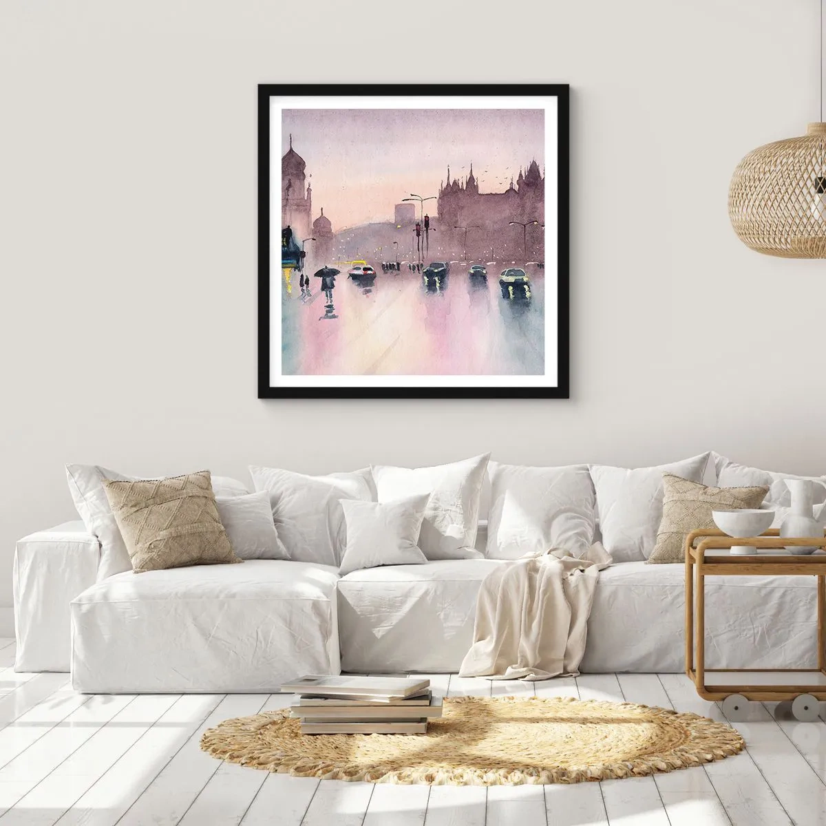 Affiche dans un cadre noir - Poster - Dans une brume pluvieuse - 60x60 cm