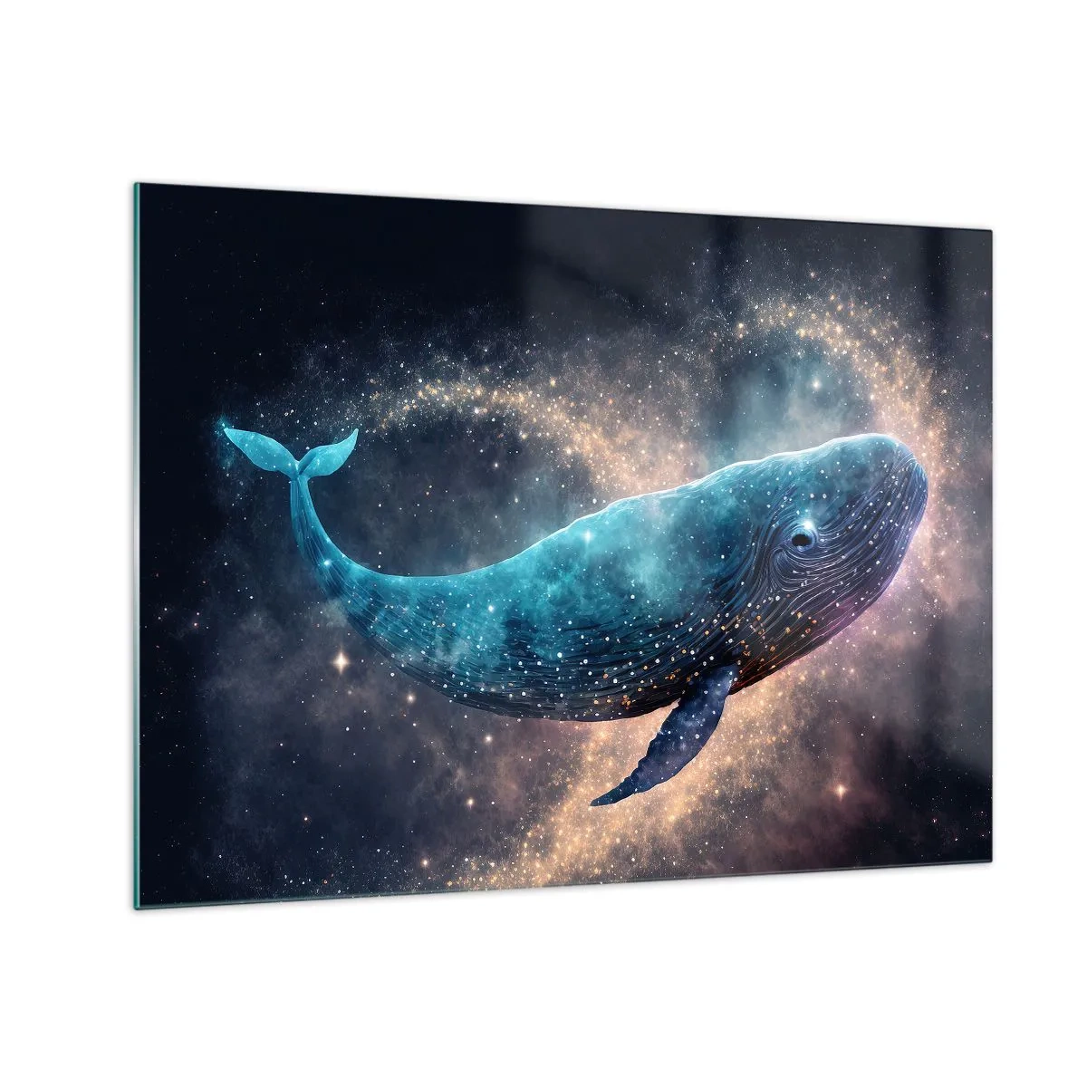 Impression sur verre - Image sur verre - Baleine bleue flottant dans la galaxie - 70x50cm - Un tel monde existe… - Décoration murale moderne pour le salon et la chambre ARTTOR