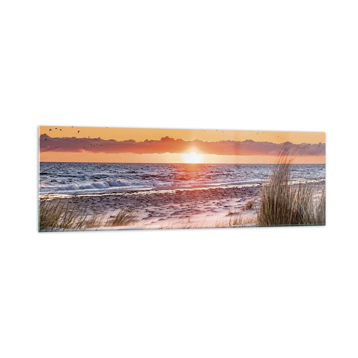 Impression sur verre - Image sur verre - Coucher de soleil sur la mer avec vue sur les dunes - 160x50cm - Paysage horizontal - Décoration murale moderne pour le salon et la chambre ARTTOR