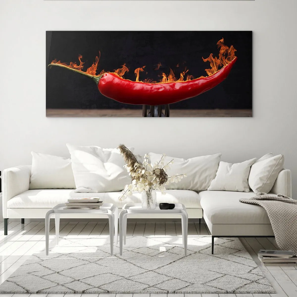 Impression sur verre - Image sur verre - Un apéritif enflammé - 100x40 cm