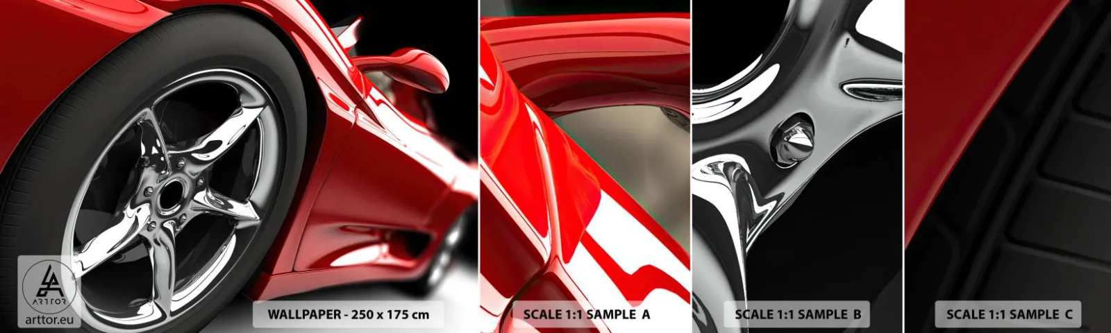 Échantillon de Papier Peint Autocollant Deluxe Sticker - Conçu pour la vitesse - Automobile, Voiture de sport, Jante - 100x30 cm